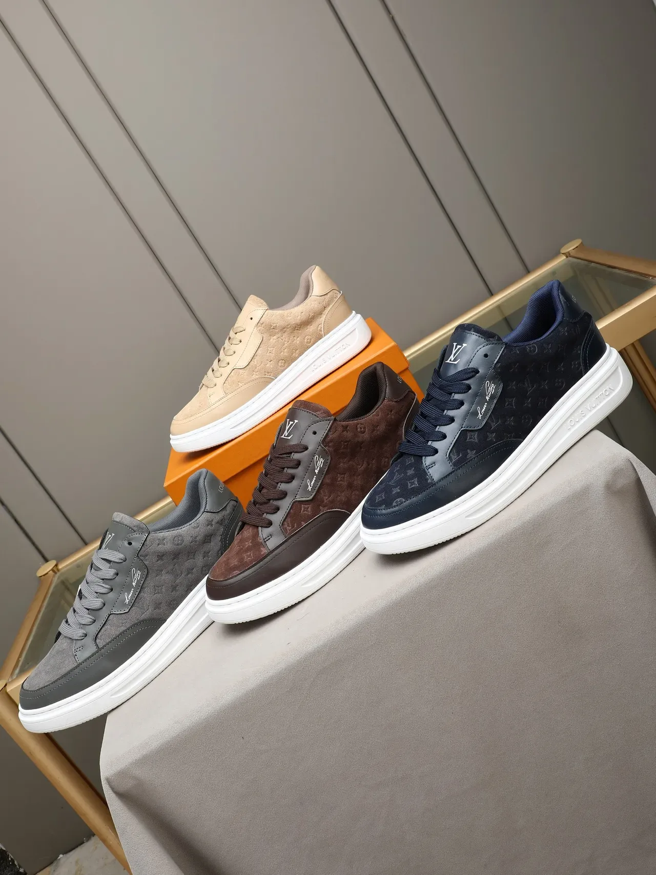 Louis Vuitton LV Trainer Brown White Monogram Suede Upper Leather Overlays Lifestyle Sneakers 2