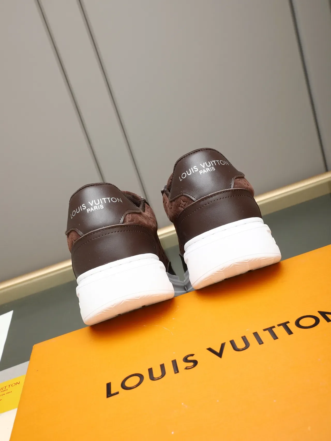 Louis Vuitton LV Trainer Brown White Monogram Suede Upper Leather Overlays Lifestyle Sneakers 4