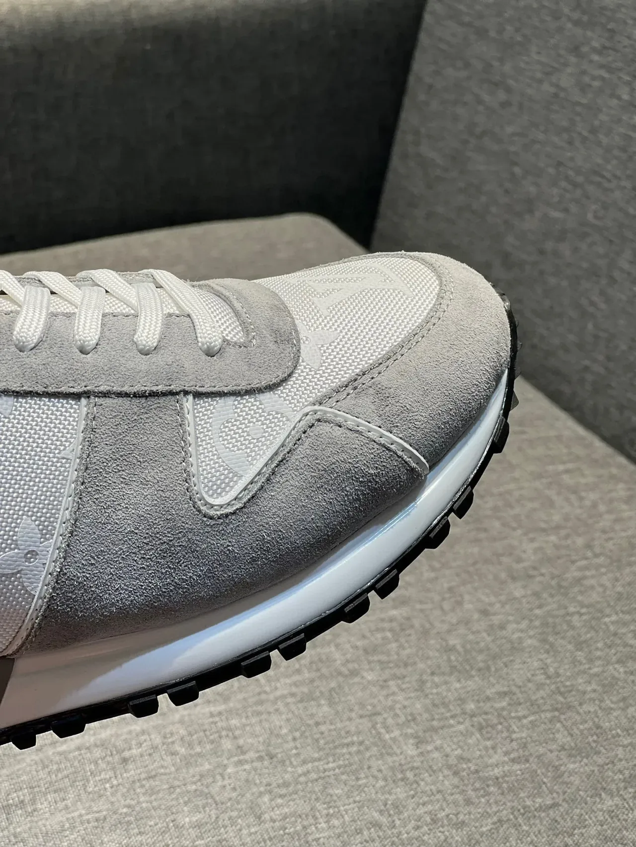 Louis Vuitton LV Trainer Gray White Monogrammed Textile Suede Overlays Lifestyle Sneakers 3