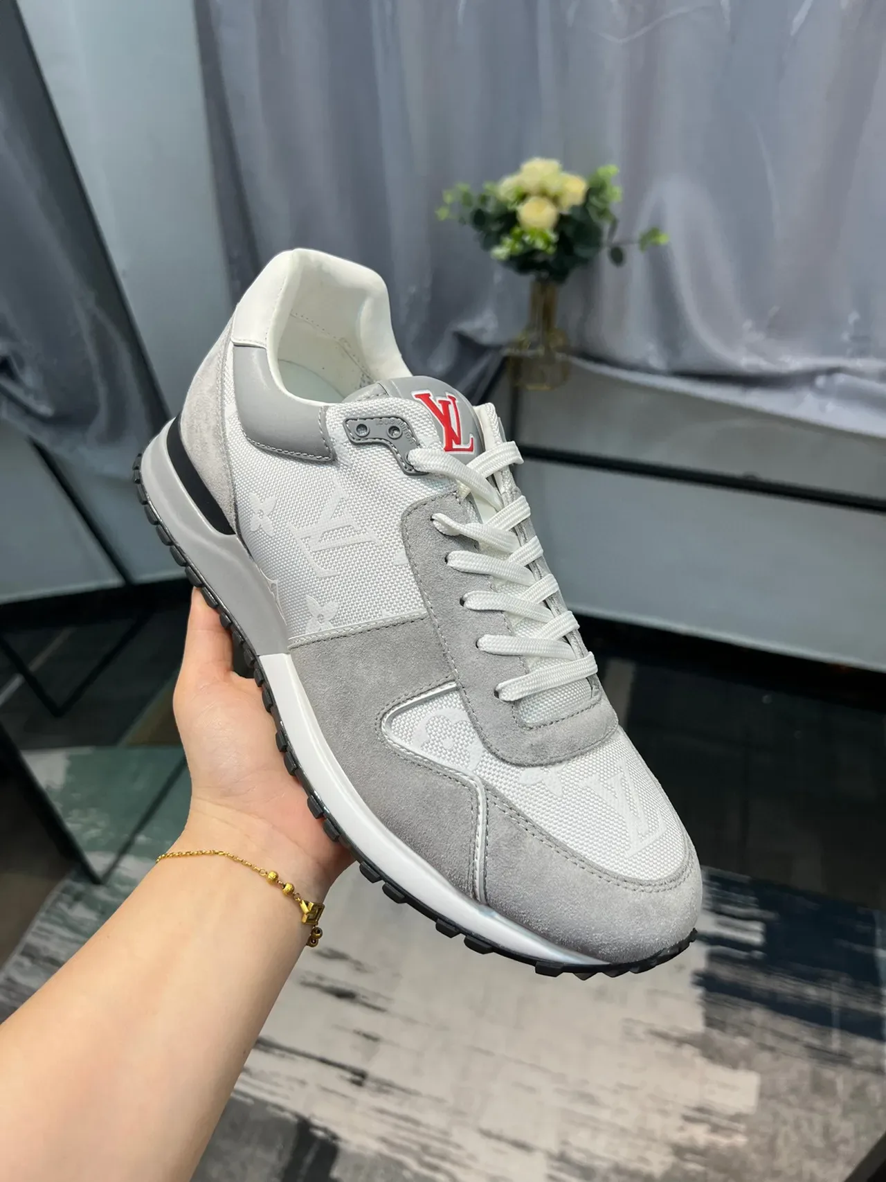 Louis Vuitton LV Trainer Gray White Monogrammed Textile Suede Overlays Lifestyle Sneakers 6