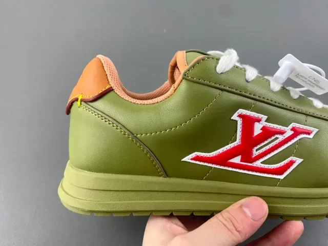 Louis Vuitton LV Trainer Green Beige Olive Leather Embroidered Monogram Lifestyle Sneakers 3
