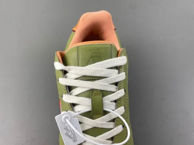 Louis Vuitton LV Trainer Green Beige Olive Leather Embroidered Monogram Lifestyle Sneakers 6