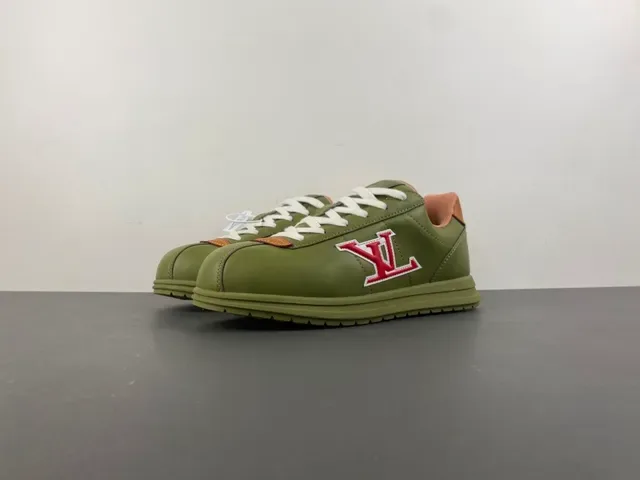 Louis Vuitton LV Trainer Green Beige Olive Leather Embroidered Monogram Lifestyle Sneakers 11