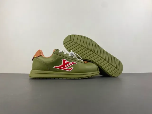 Louis Vuitton LV Trainer Green Beige Olive Leather Embroidered Monogram Lifestyle Sneakers 13