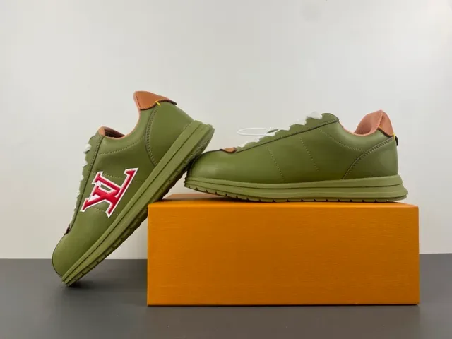 Louis Vuitton LV Trainer Green Beige Olive Leather Embroidered Monogram Lifestyle Sneakers 15
