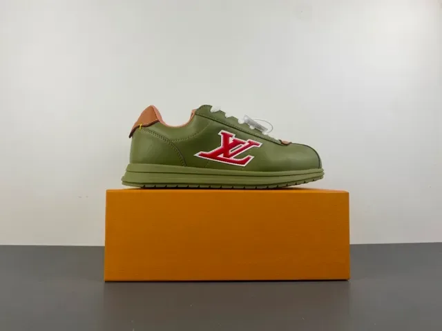 Louis Vuitton LV Trainer Green Beige Olive Leather Embroidered Monogram Lifestyle Sneakers 16