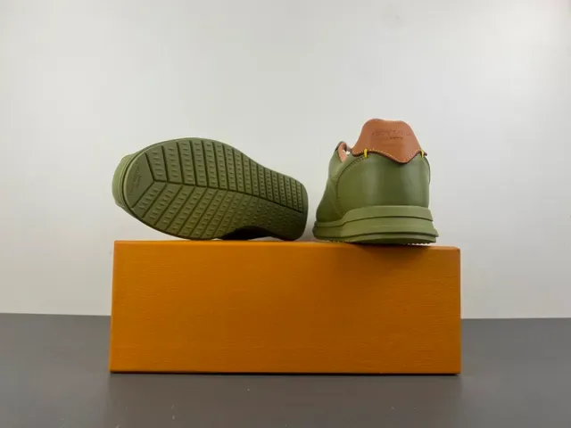 Louis Vuitton LV Trainer Green Beige Olive Leather Embroidered Monogram Lifestyle Sneakers 17