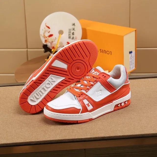 Louis Vuitton LV Trainer Orange and White Lifestyle Sneakers 3
