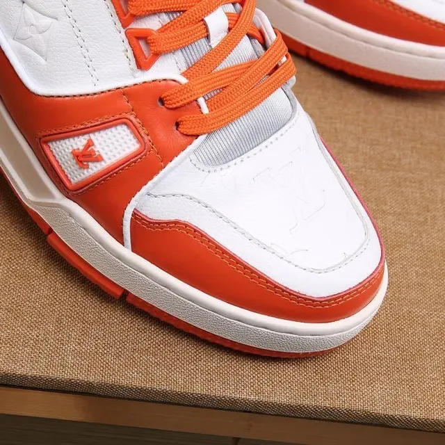 Louis Vuitton LV Trainer Orange and White Lifestyle Sneakers 4
