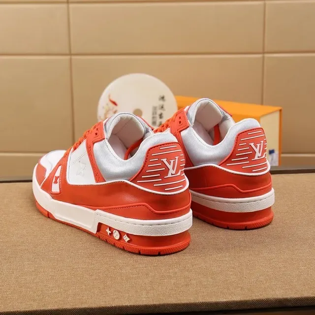 Louis Vuitton LV Trainer Orange and White Lifestyle Sneakers 5