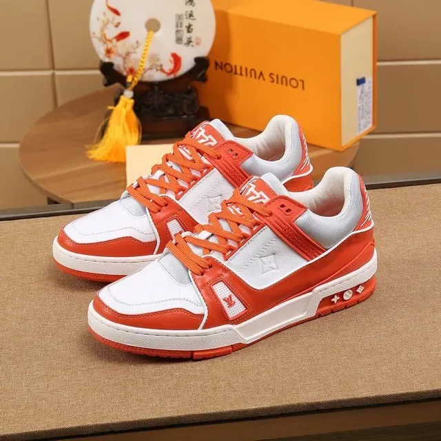 Louis Vuitton LV Trainer Orange and White Lifestyle Sneakers 6