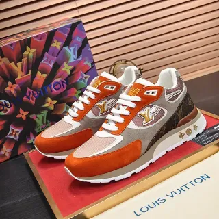 Louis Vuitton LV Trainer Naranja Beige Material Mixto Superior Monograma Lona Tacón Zapatillas Lifestyle