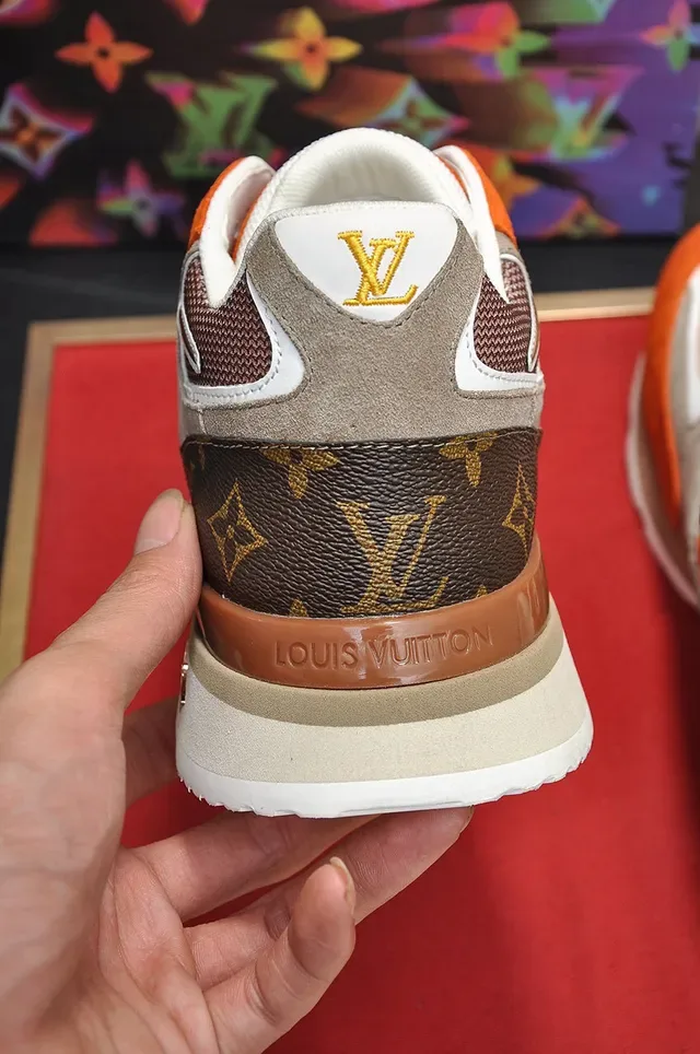 Louis Vuitton LV Trainer Orange Beige Mixed-Material Upper Monogram Canvas Heel Lifestyle Sneakers 2