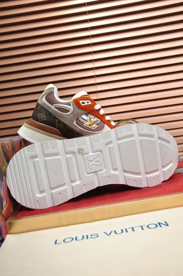 Louis Vuitton LV Trainer Orange Beige Mixed-Material Upper Monogram Canvas Heel Lifestyle Sneakers 4