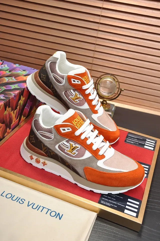 Louis Vuitton LV Trainer Orange Beige Mixed-Material Upper Monogram Canvas Heel Lifestyle Sneakers 5
