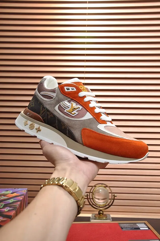Louis Vuitton LV Trainer Orange Beige Mixed-Material Upper Monogram Canvas Heel Lifestyle Sneakers 7