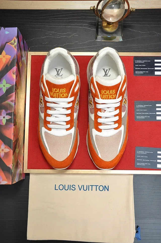 Louis Vuitton LV Trainer Orange Beige Mixed-Material Upper Monogram Canvas Heel Lifestyle Sneakers 9