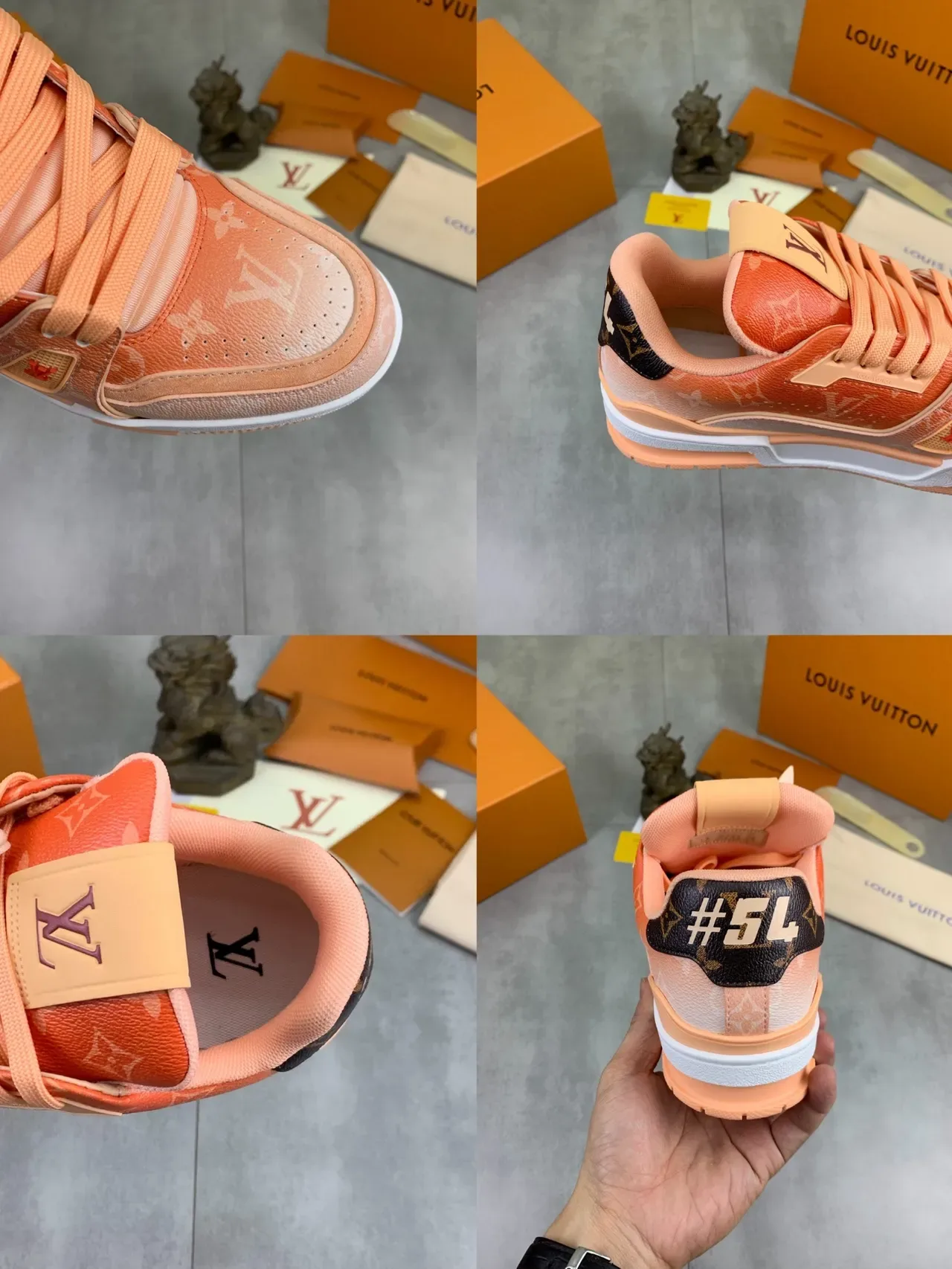 Louis Vuitton LV Trainer কমলা বেইজ মনোগ্রাম ক্যানভাস গ্র্যাডিয়েন্ট পীচ-করাল লাইফস্টাইল স্নিকার 2
