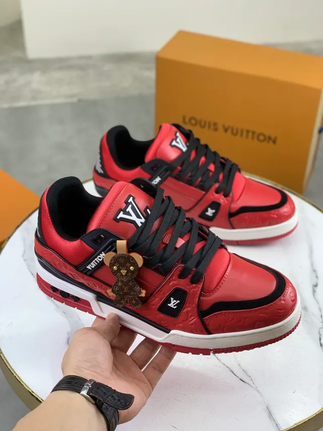 Louis Vuitton LV Trainer Red Black Monogram-Embossed Leather Dual-Tone Midsole Lifestyle Sneakers 5