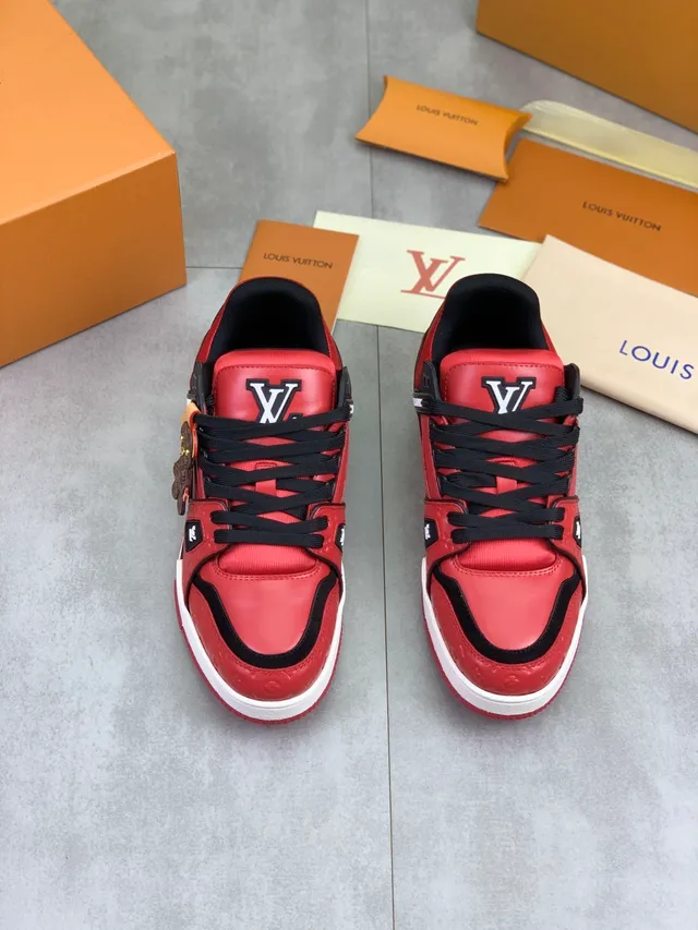 Louis Vuitton LV Trainer Red Black Monogram-Embossed Leather Dual-Tone Midsole Lifestyle Sneakers 6