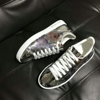Louis Vuitton LV Trainer Plata Multicolor Metálico Cuero Patentado Superior Impresión Floral Superposición Estilo de Vida Sneakers