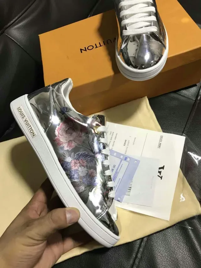 Louis Vuitton LV Trainer Silver Multicolor Metallic Patent Upper Floral Print Overlay Lifestyle Sneakers 3