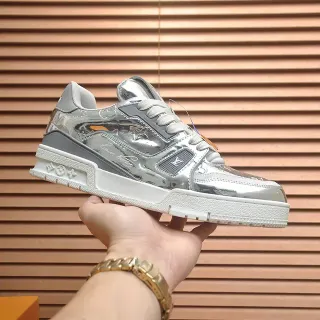 Louis Vuitton LV Trainer Silver White Metallic Upper Chunky Layered Sole Lifestyle Sneakers