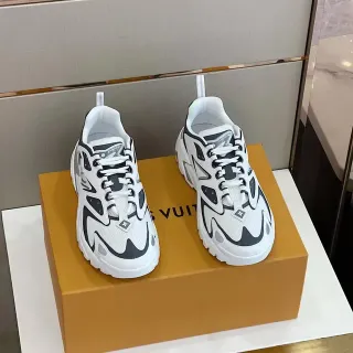 Louis Vuitton LV Trainer White Black Sole Flame-Inspired Graphic Overlays Chunky Sneakers