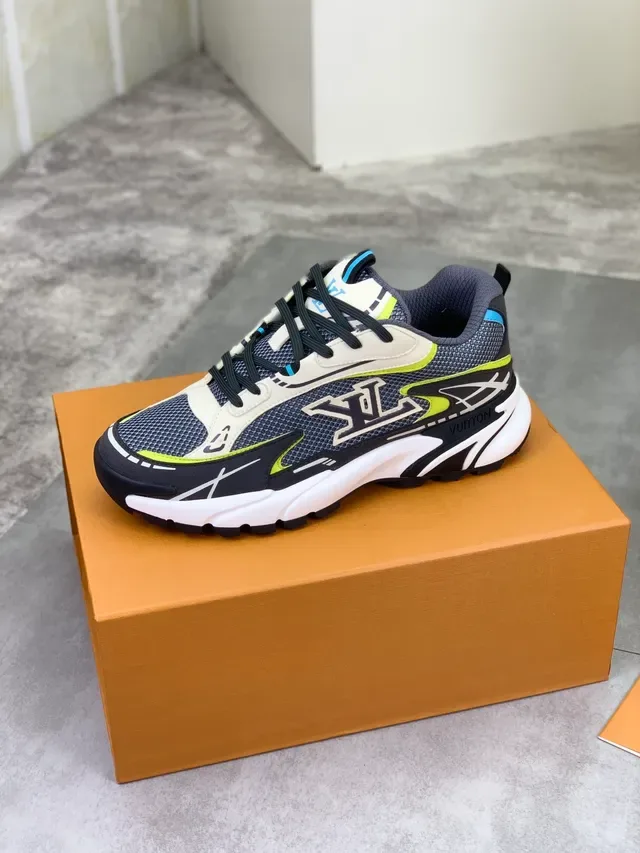 Louis Vuitton LV Trainer حذاء رياضي كيونكي أبيض أسود كعب شبكي وطبقة اصطناعية 4