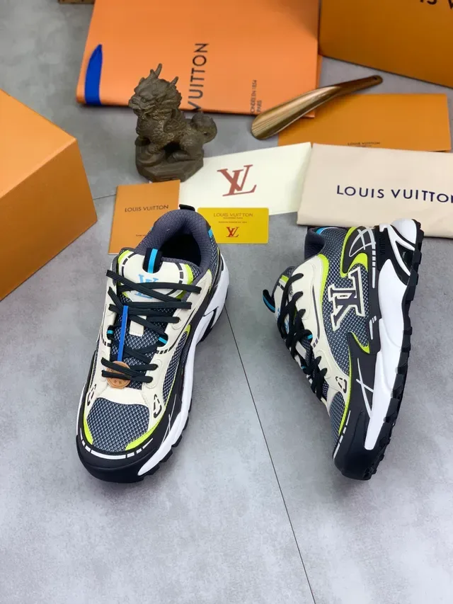 Louis Vuitton LV Trainer حذاء رياضي كيونكي أبيض أسود كعب شبكي وطبقة اصطناعية 5