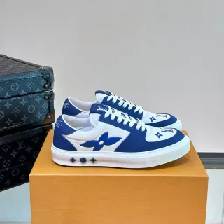 Louis Vuitton LV Trainer Tênis lifestyle branco e azul low-top com painéis de couro