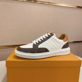 Louis Vuitton LV Trainer White Brown Monogram Canvas And Embossed Leather Paneling Lifestyle Sneakers