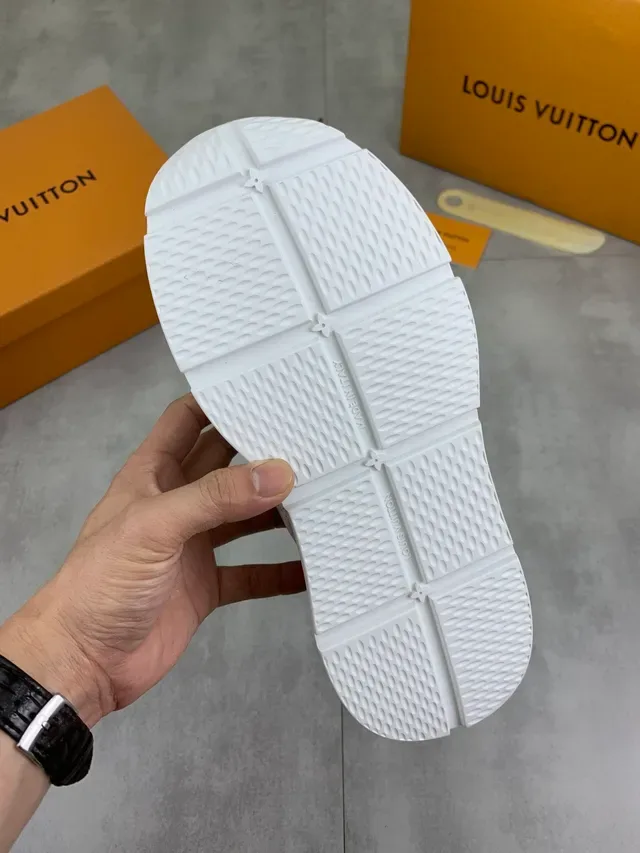 Louis Vuitton LV Trainer White Burgundy Perforated Leather Monogrammed Side Panel Lifestyle Sneakers 2