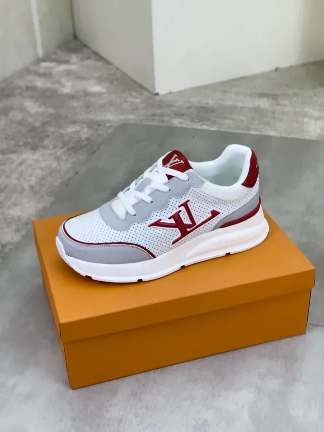 Louis Vuitton LV Trainer White Burgundy Perforated Leather Monogrammed Side Panel Lifestyle Sneakers 4