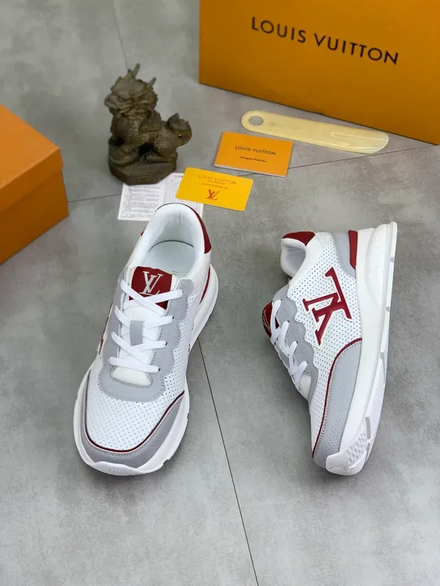 Louis Vuitton LV Trainer White Burgundy Perforated Leather Monogrammed Side Panel Lifestyle Sneakers 5