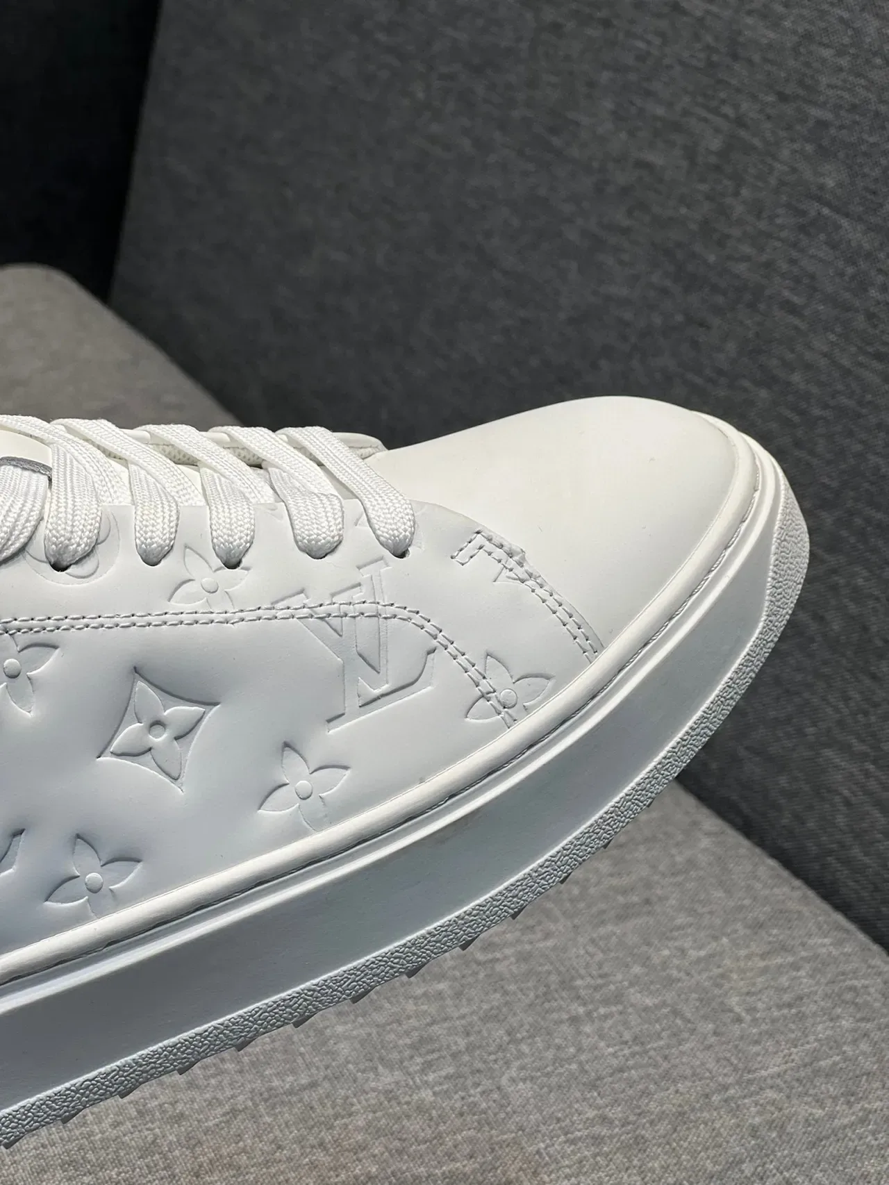 Louis Vuitton LV Trainer White Embossed Monogram Platform Sole Lifestyle Sneakers 4