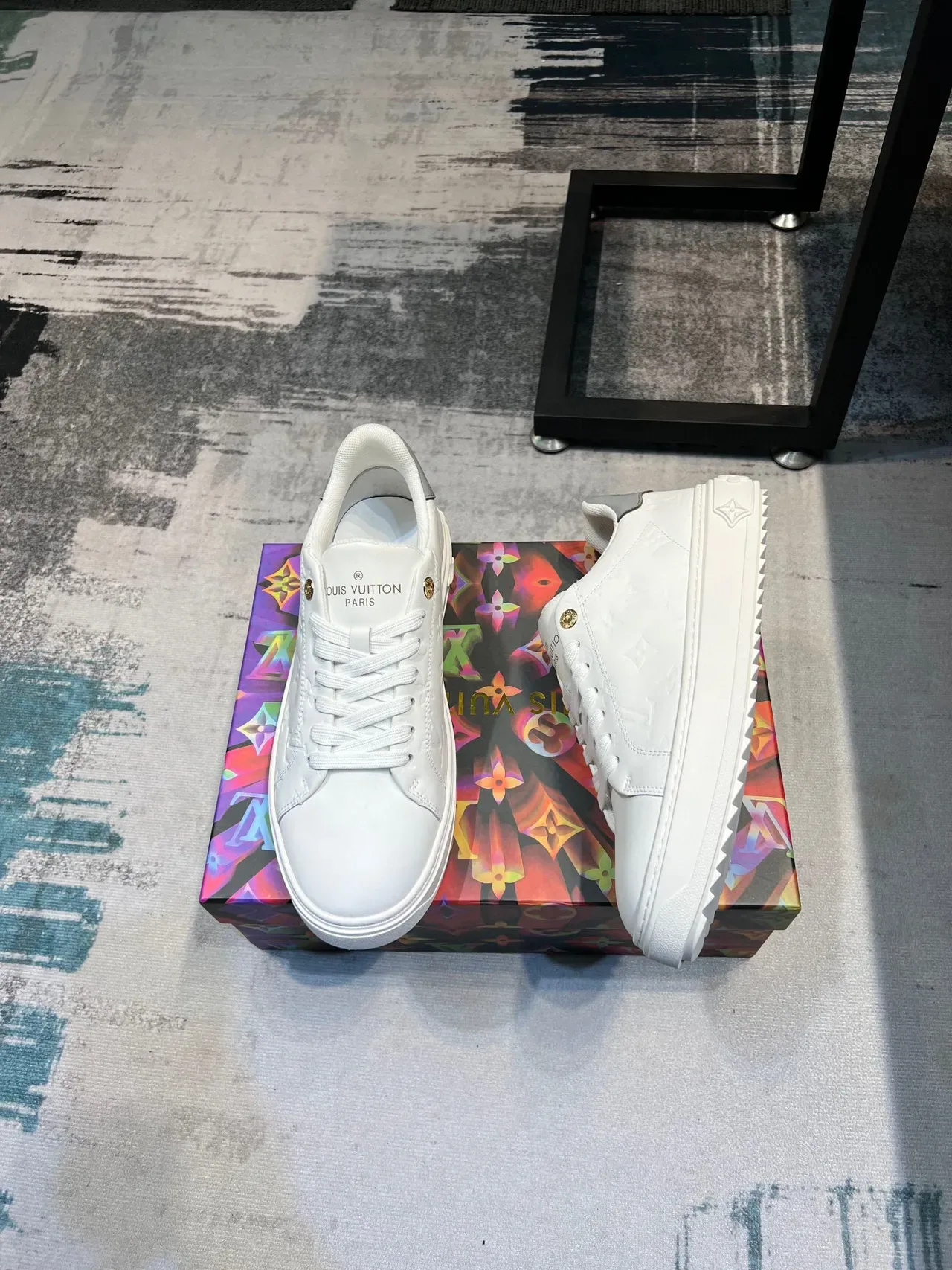 Louis Vuitton LV Trainer White Embossed Monogram Platform Sole Lifestyle Sneakers 5