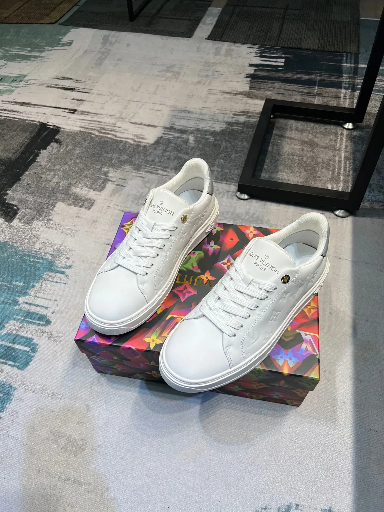 Louis Vuitton LV Trainer White Embossed Monogram Platform Sole Lifestyle Sneakers 6