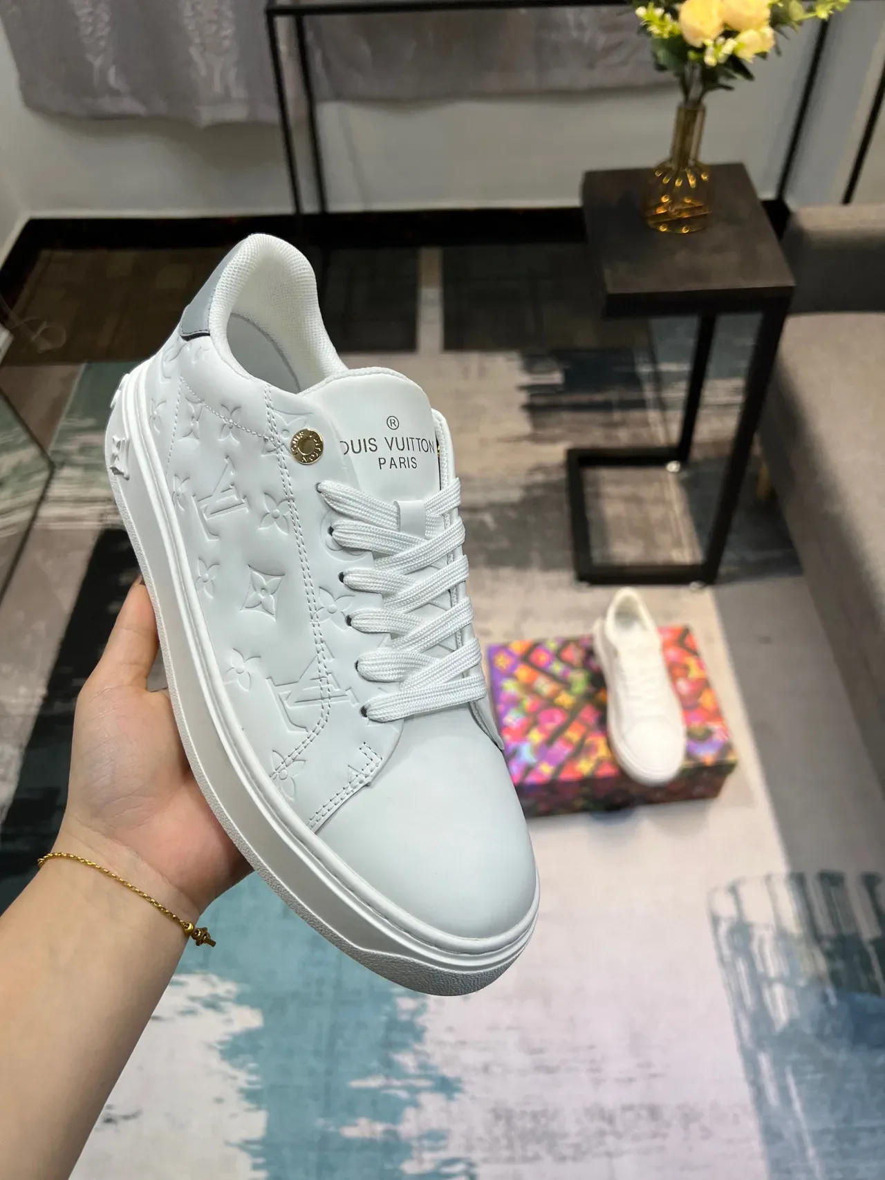 Louis Vuitton LV Trainer White Embossed Monogram Platform Sole Lifestyle Sneakers 7