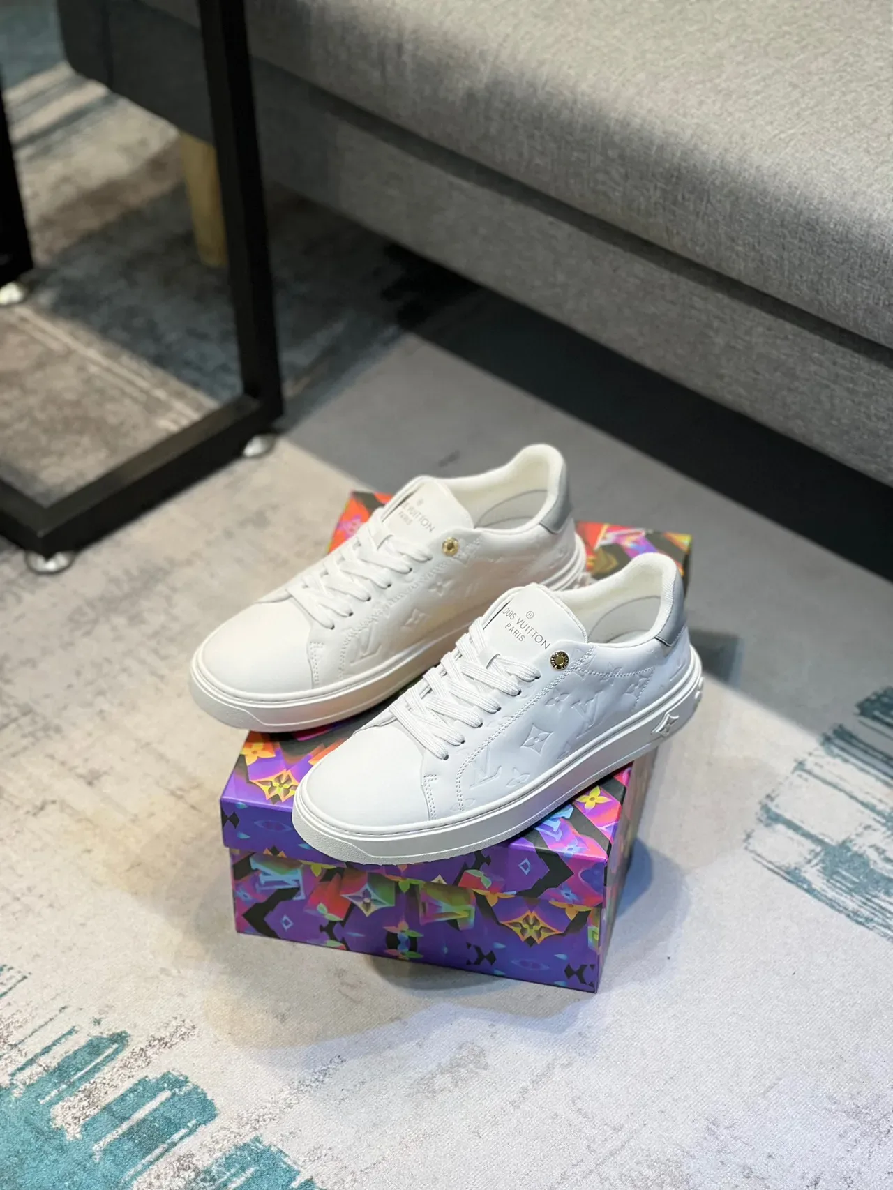 Louis Vuitton LV Trainer White Embossed Monogram Platform Sole Lifestyle Sneakers 8