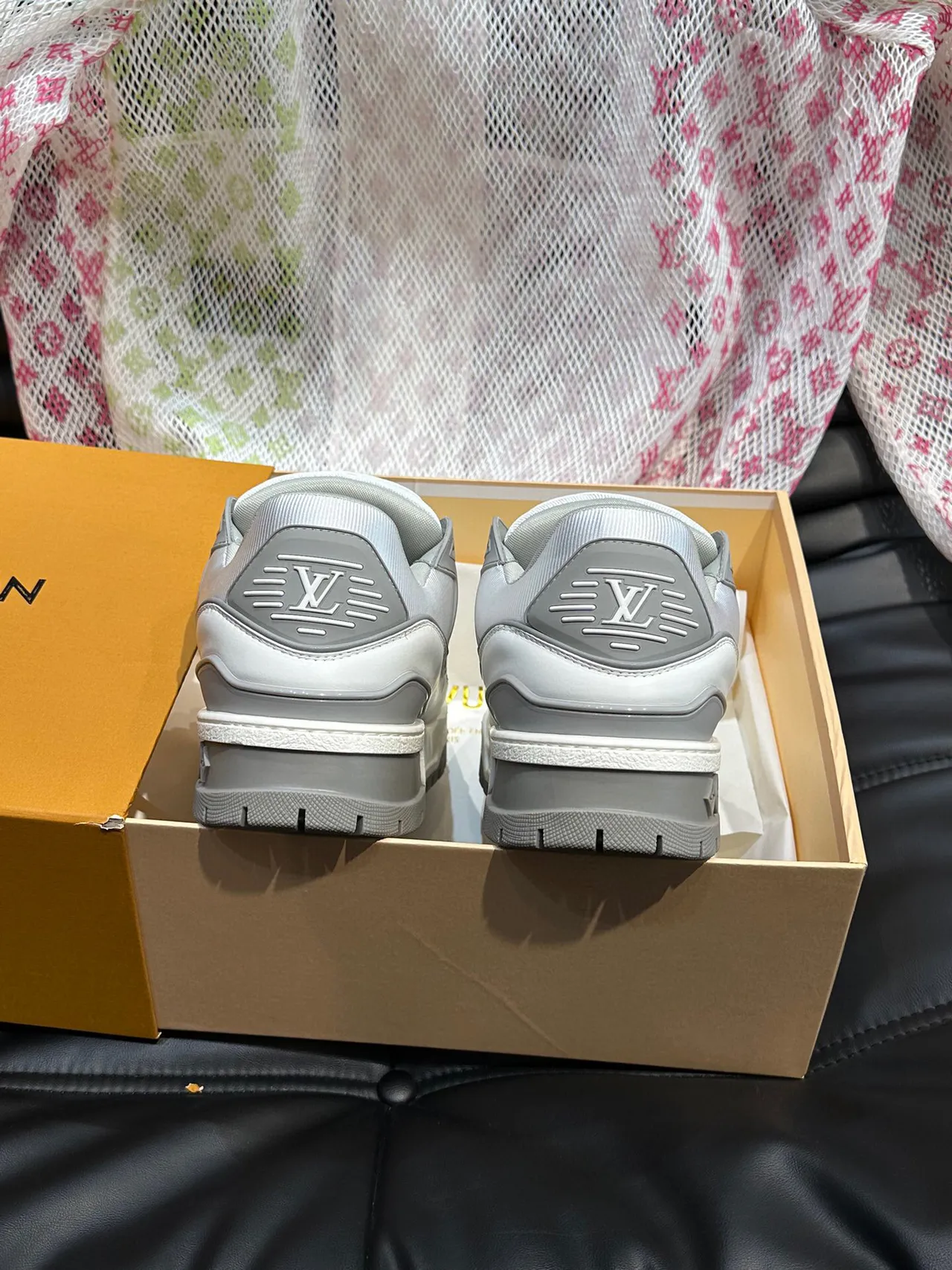 Louis Vuitton LV Trainer White Gray Layered Cage Construction Dual Strap Closure Lifestyle Sneakers 2