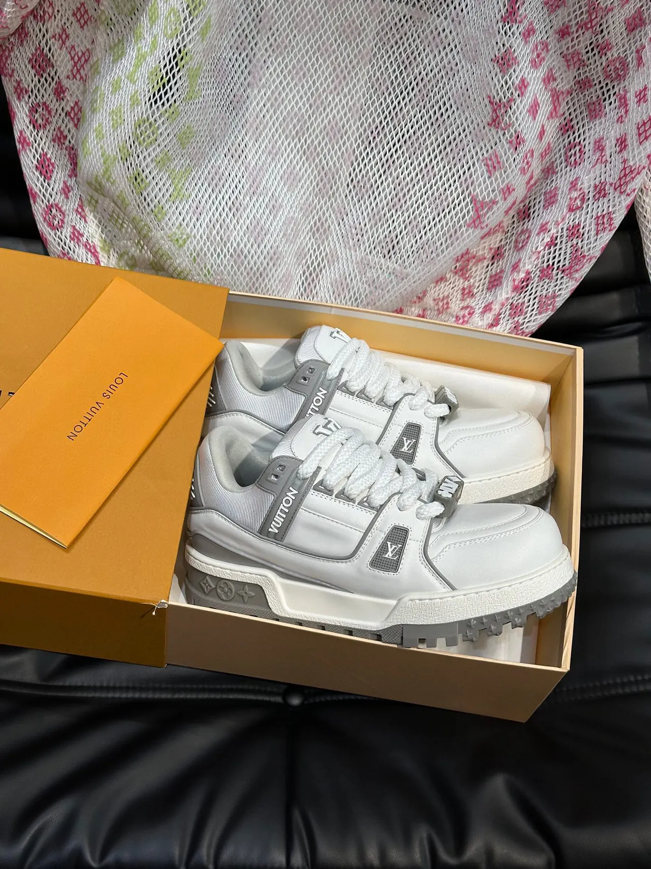 Louis Vuitton LV Trainer White Gray Layered Cage Construction Dual Strap Closure Lifestyle Sneakers 5