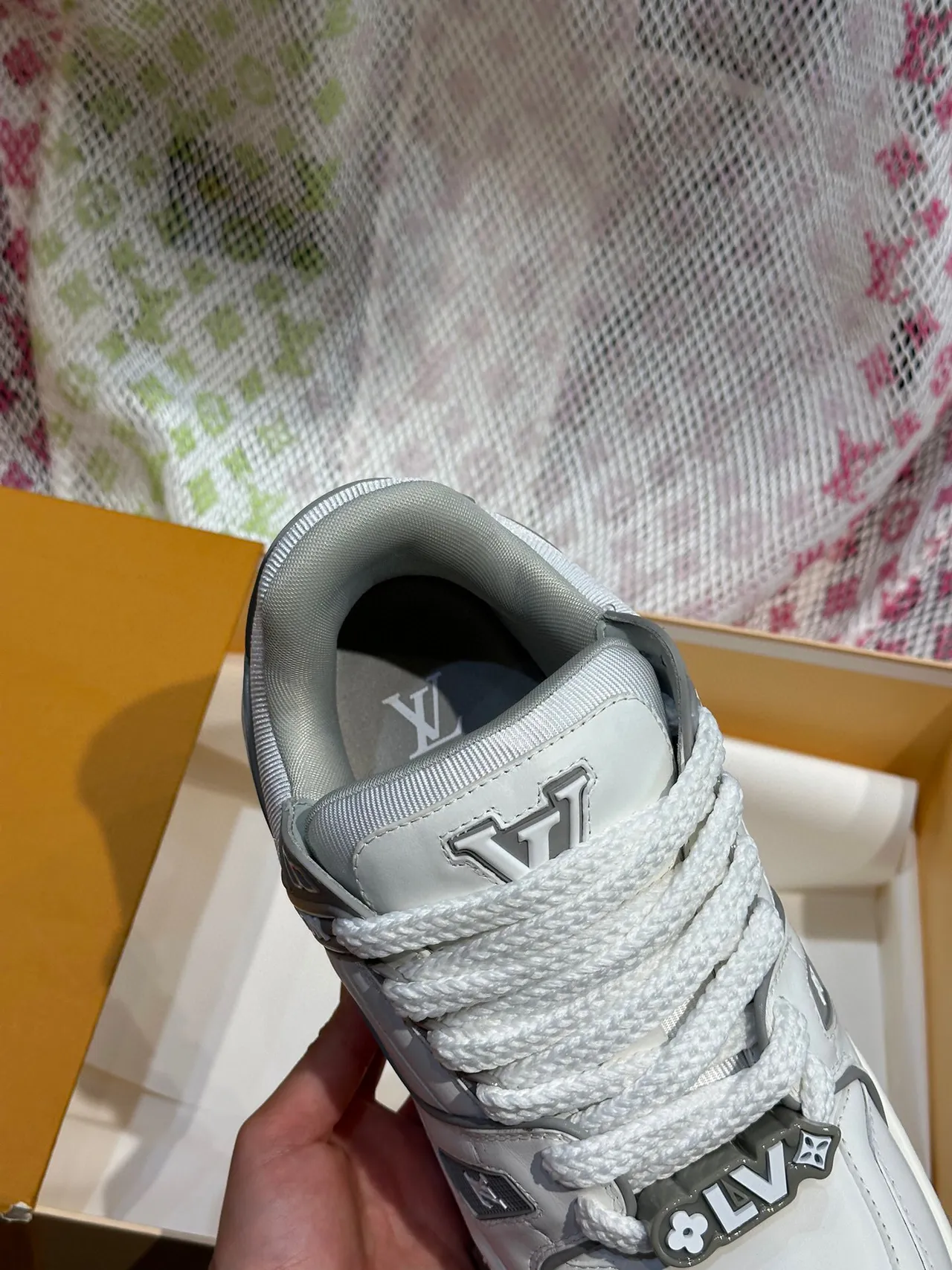 Louis Vuitton LV Trainer White Gray Layered Cage Construction Dual Strap Closure Lifestyle Sneakers 8