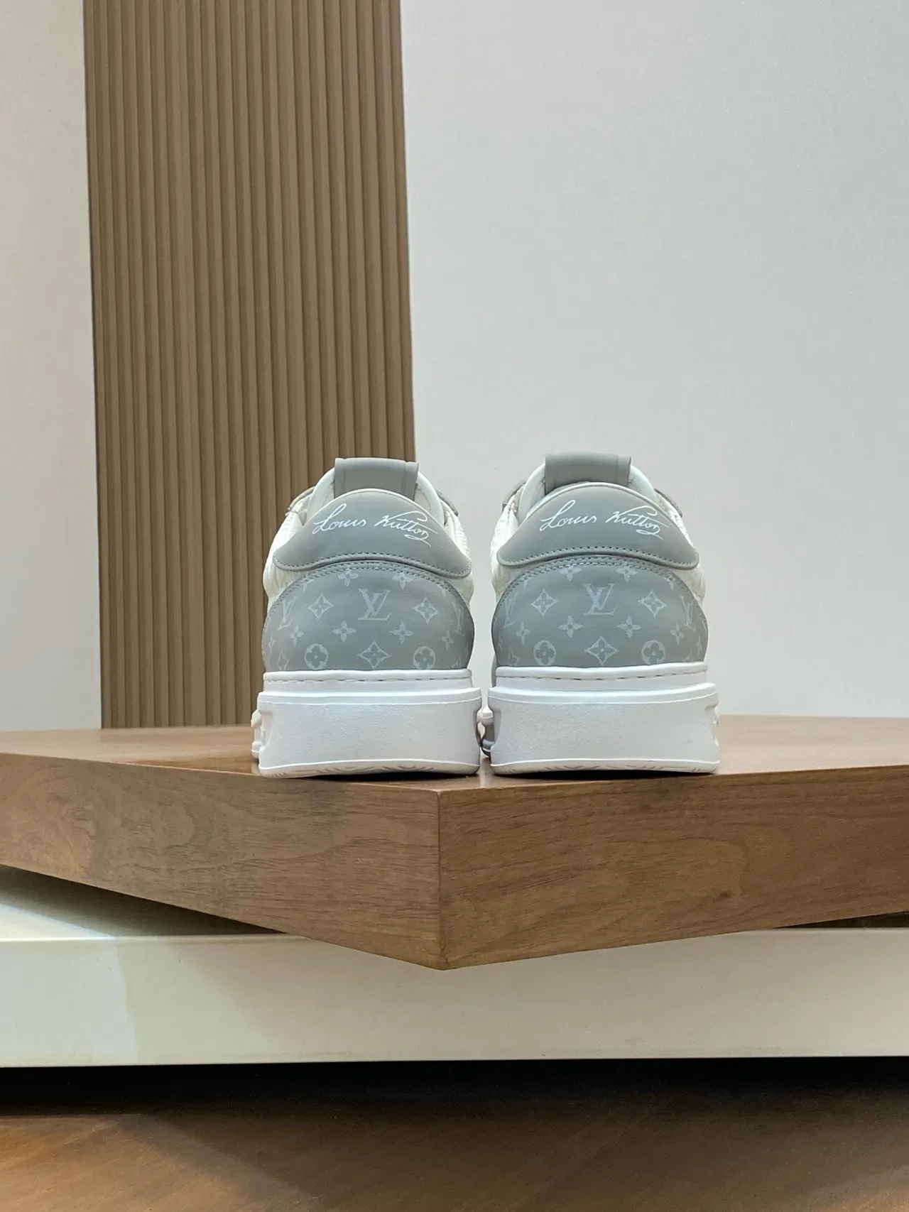 Louis Vuitton LV Trainer White Gray Monogram-Embossed Leather Layered Panel Construction Lifestyle Sneakers 3