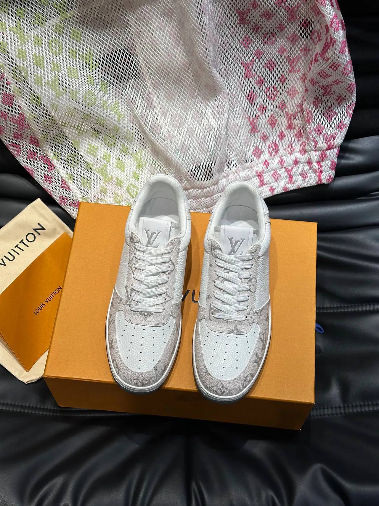 Louis Vuitton LV Trainer White Gray Monogram-Print Leather Perforated Toe Lifestyle Sneakers 2