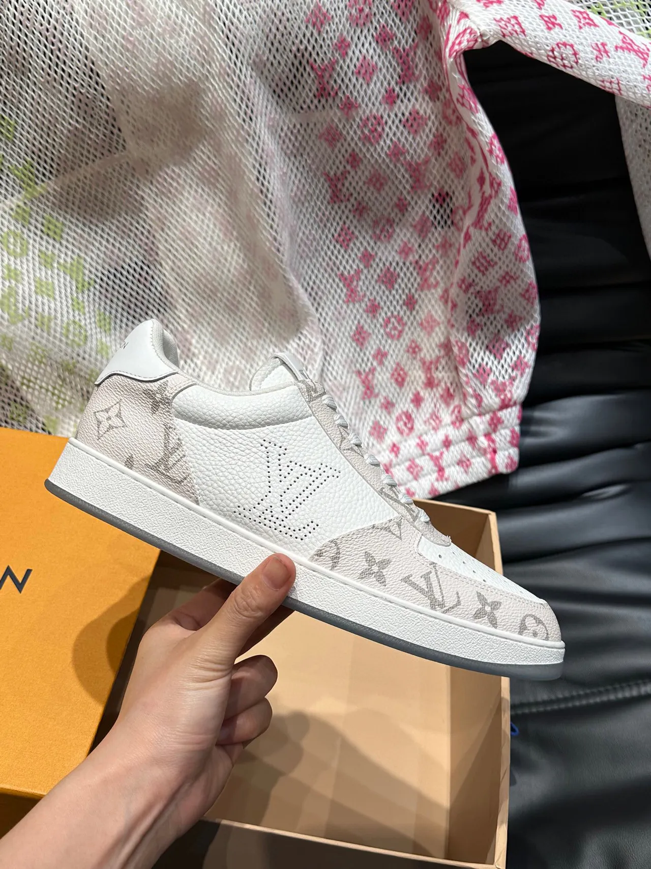 Louis Vuitton LV Trainer White Gray Monogram-Print Leather Perforated Toe Lifestyle Sneakers 5