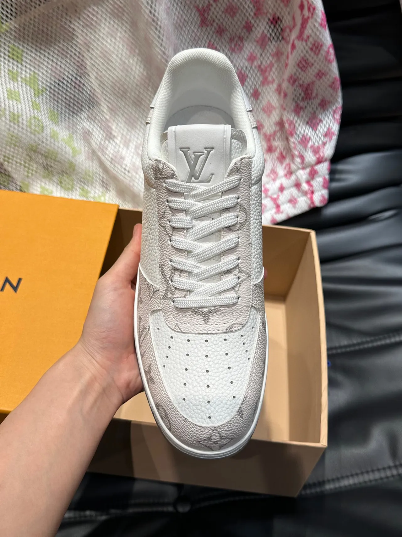 Louis Vuitton LV Trainer White Gray Monogram-Print Leather Perforated Toe Lifestyle Sneakers 6