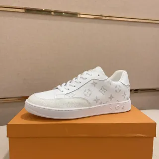 Louis Vuitton LV Trainer White Gray Monogram-Printed Textured Toe Cap Lifestyle Sneakers