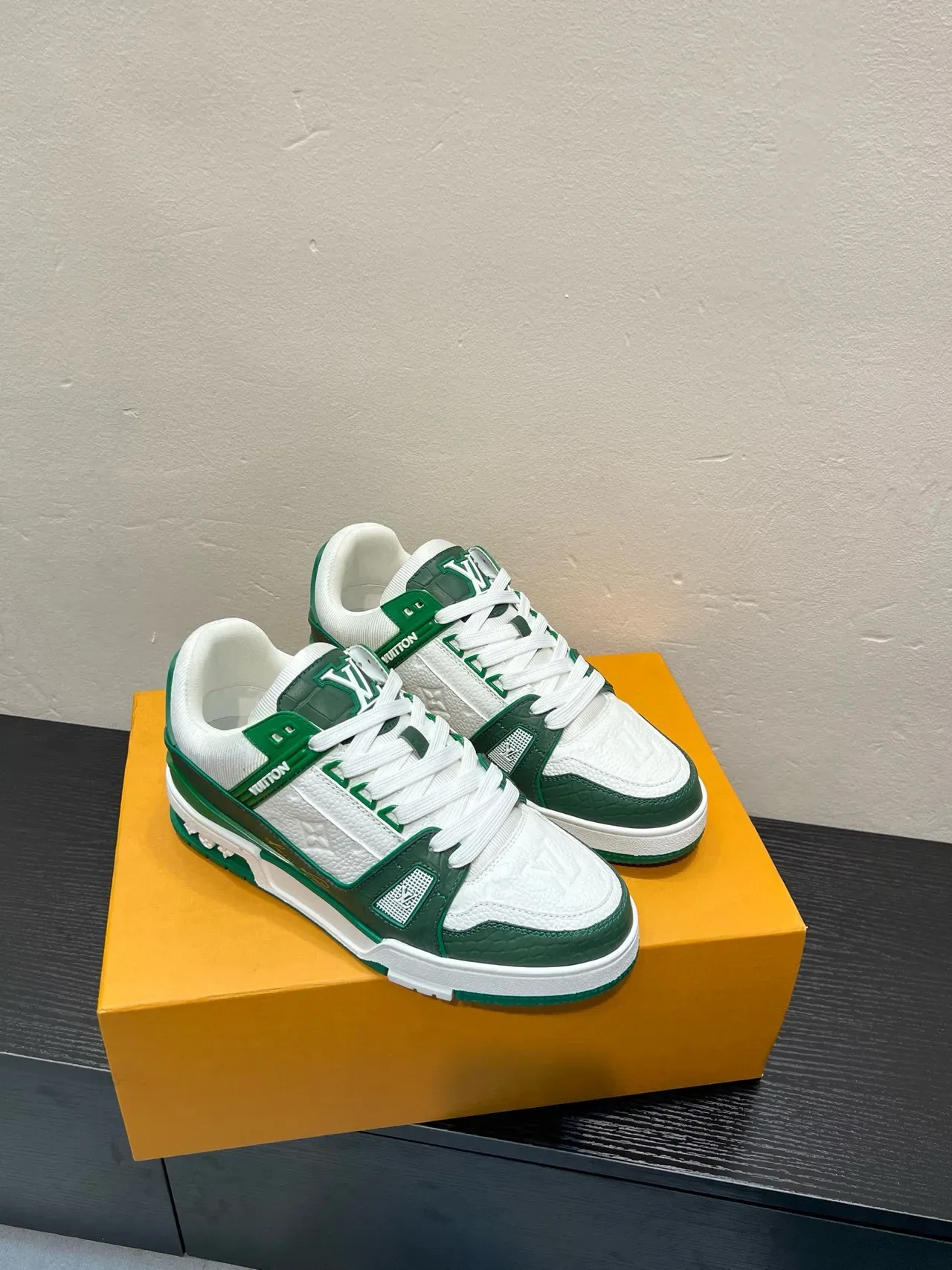 Louis Vuitton LV Trainer White Green Monogram Leather Accent Strap Lifestyle Sneakers 5