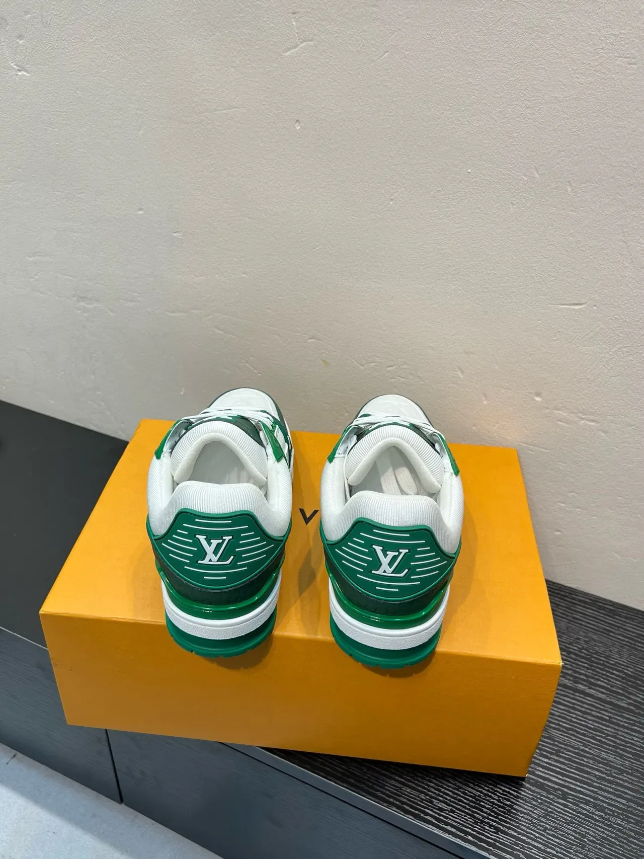 Louis Vuitton LV Trainer White Green Monogram Leather Accent Strap Lifestyle Sneakers 6